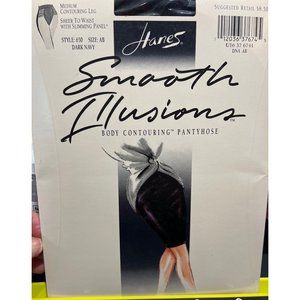 Hanes Smooth Illusions Body Contouring Pantyhose Sheer Dark Navy Sz AB Style 650